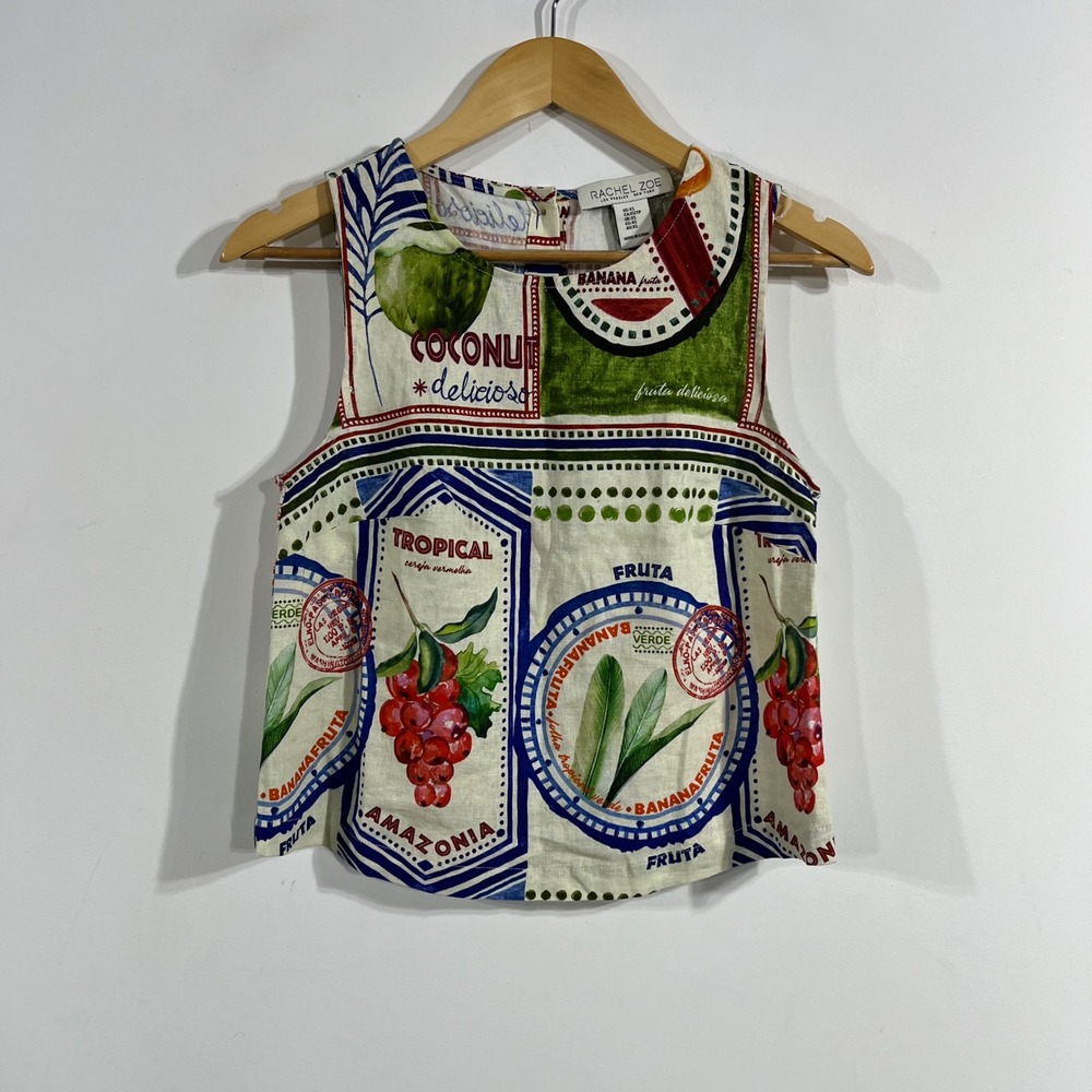 Rachel Zoe Boho Novelty Fruit Print Resort Coastal Euro Summer Top XS Vacation